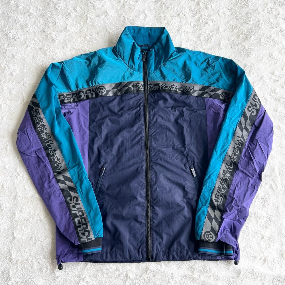 Superdry Track Jacket Mens XS Blue City Neon Colorblock Mesh Japanese Streetwear